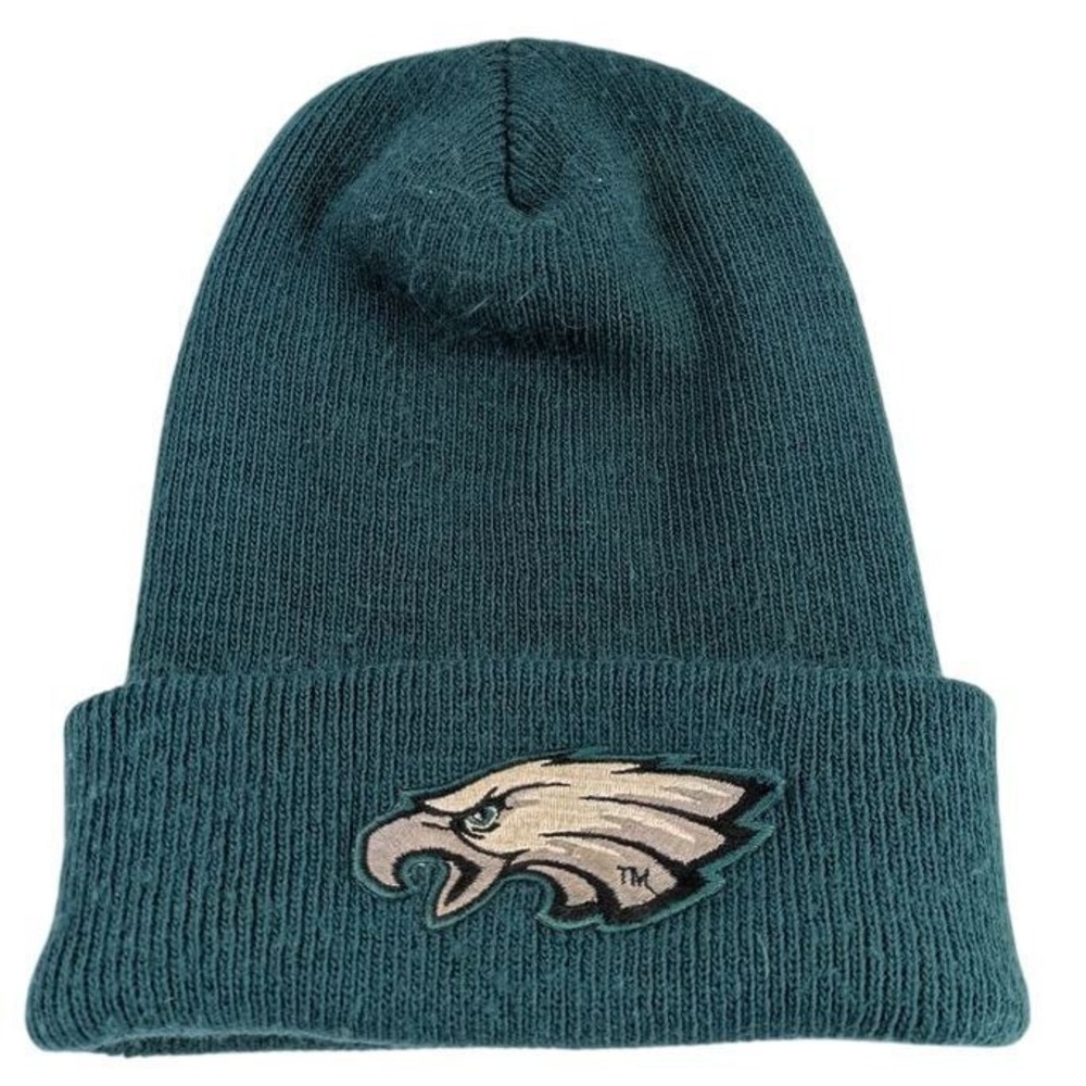 Vintage PHILADELPHIA EAGLES Green Beanie Hat Embroidered Patch Logo
